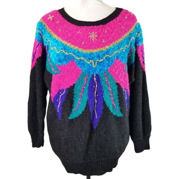 Vintage Distinctly Different Womens Abstract Colorblock Pullover Sweater Size 40 - Picture 1 of 12